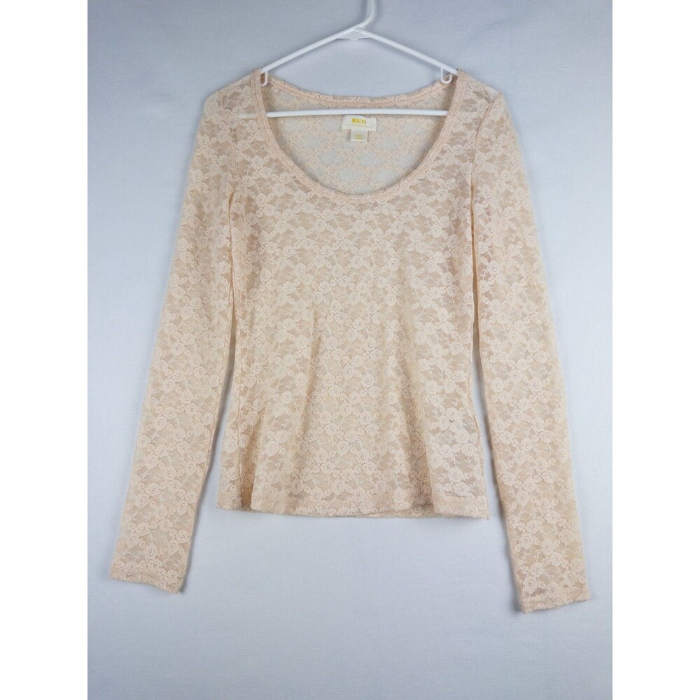 Maeve Anthropologie Blouse Womens XS Tan Lace Ivory‎ Pullover Nylon Blend